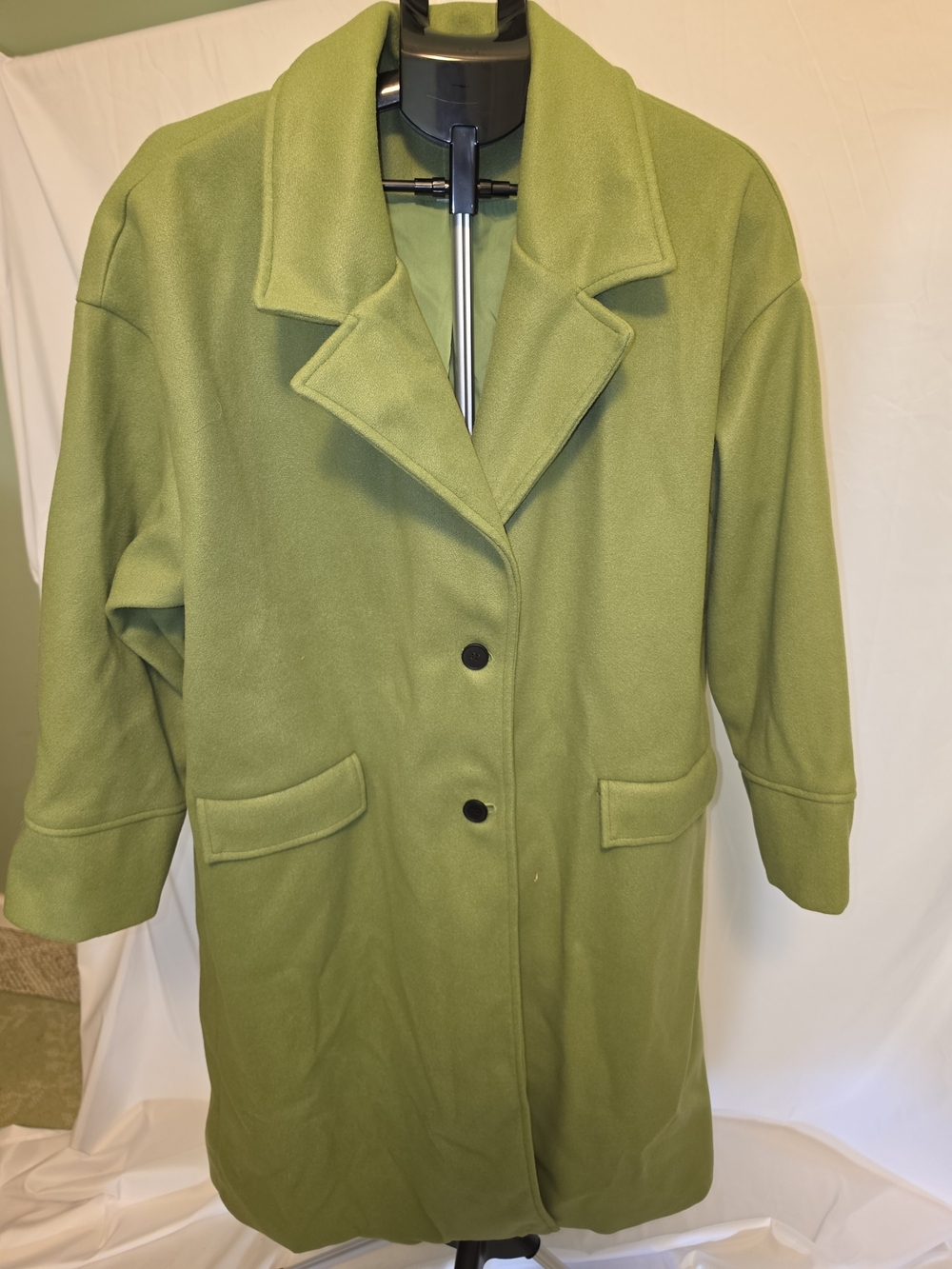 SHEIN Olive Green Teddy Coat with Notch Collar